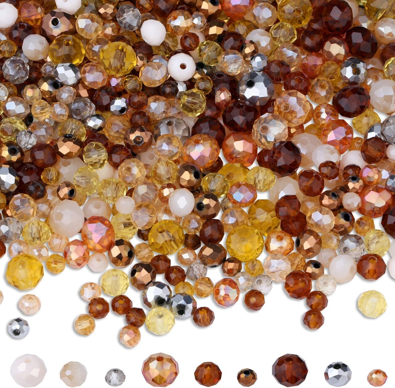 1100PCS 4mm 6mm 8mm Brown Faceted Glass Beads for Jewelry Making (B-Brown)